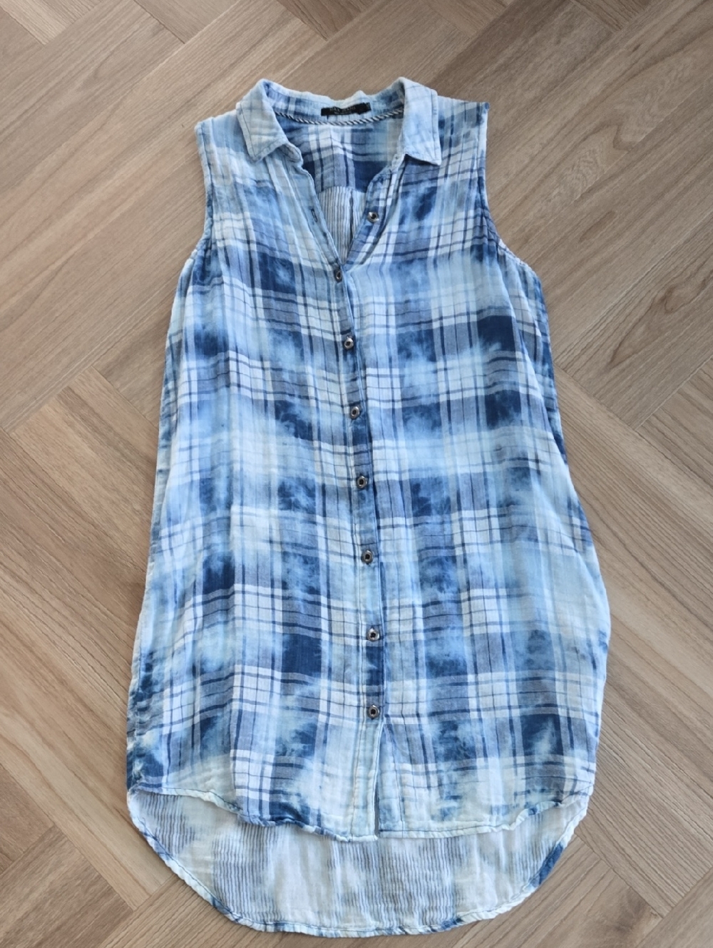 Max Jeans Blue Plaid Sleeveless Button-Down Dress Medium Lined